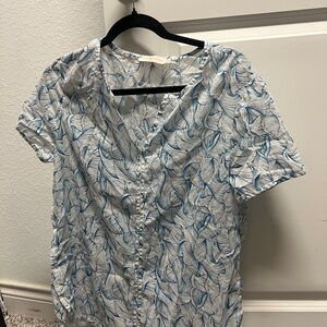 Tory Burch Blue and White Printed Button-Front Blouse